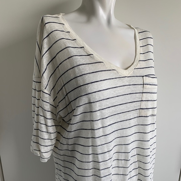 Cynthia Rowley 100% linen ivory short sleeve V-neck pocket shirt/blouse - Picture 2 of 6